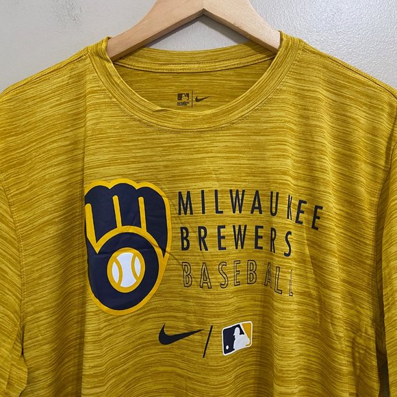 Nike Milwaukee Brewers Authentic Collection Velocity Practice Shirt Gold Mens XL - Picture 3 of 8